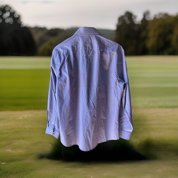 Ben Sherman Dress Shirt Mens Medium 15-15.5 32/33 Blue Button-Up Slim Stretch - Picture 2 of 11